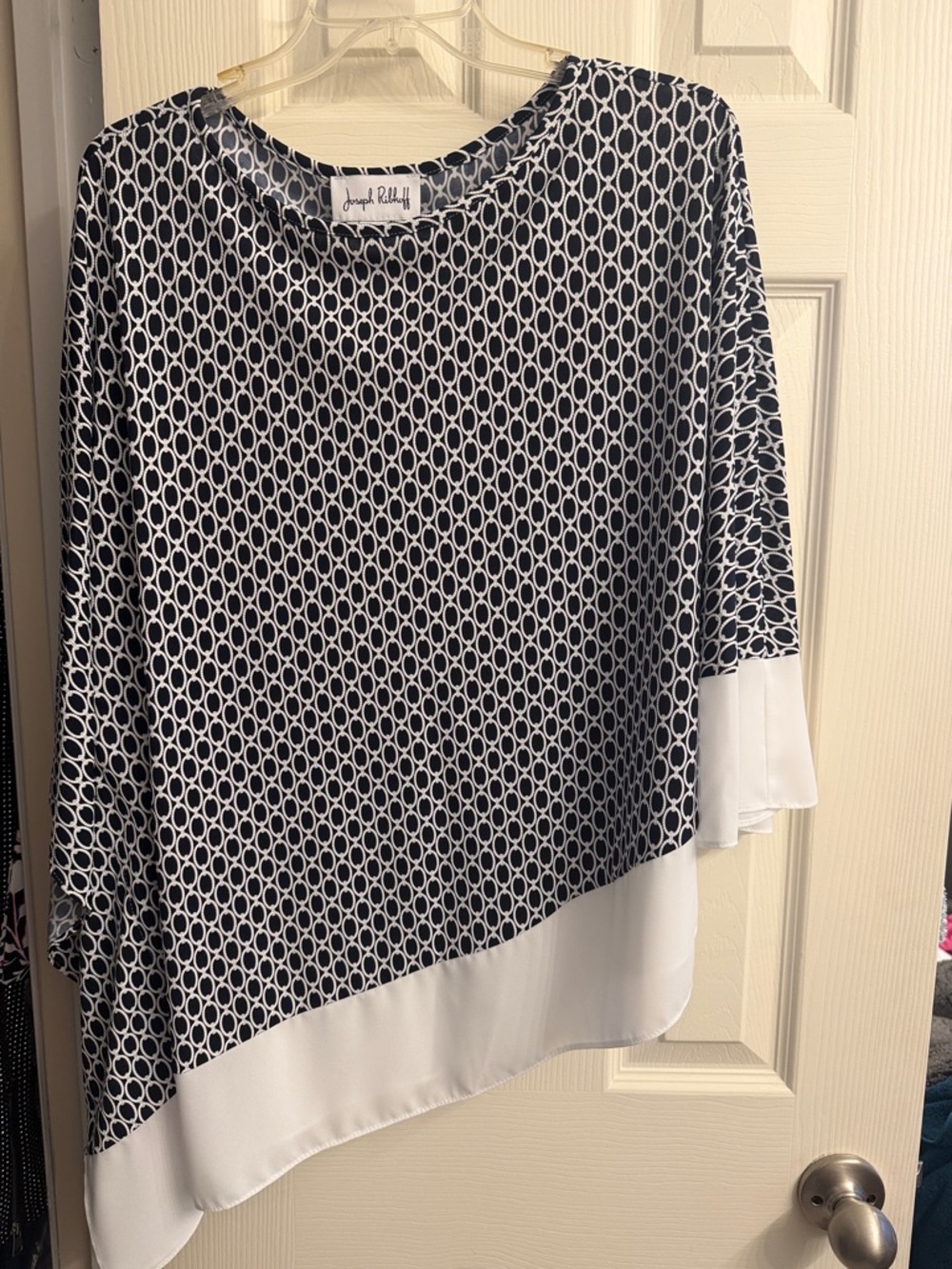 Joseph Ribkoff Navy & White Geo Asymmetric Hem Tunic